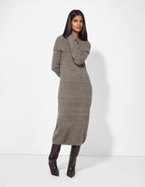 Pletena obleka - Izrez Carmen - temno siva