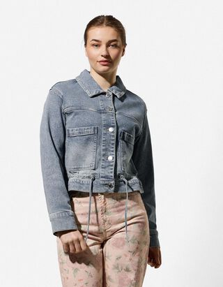 Jeansjacke - Tunnelzug am Saum - blau