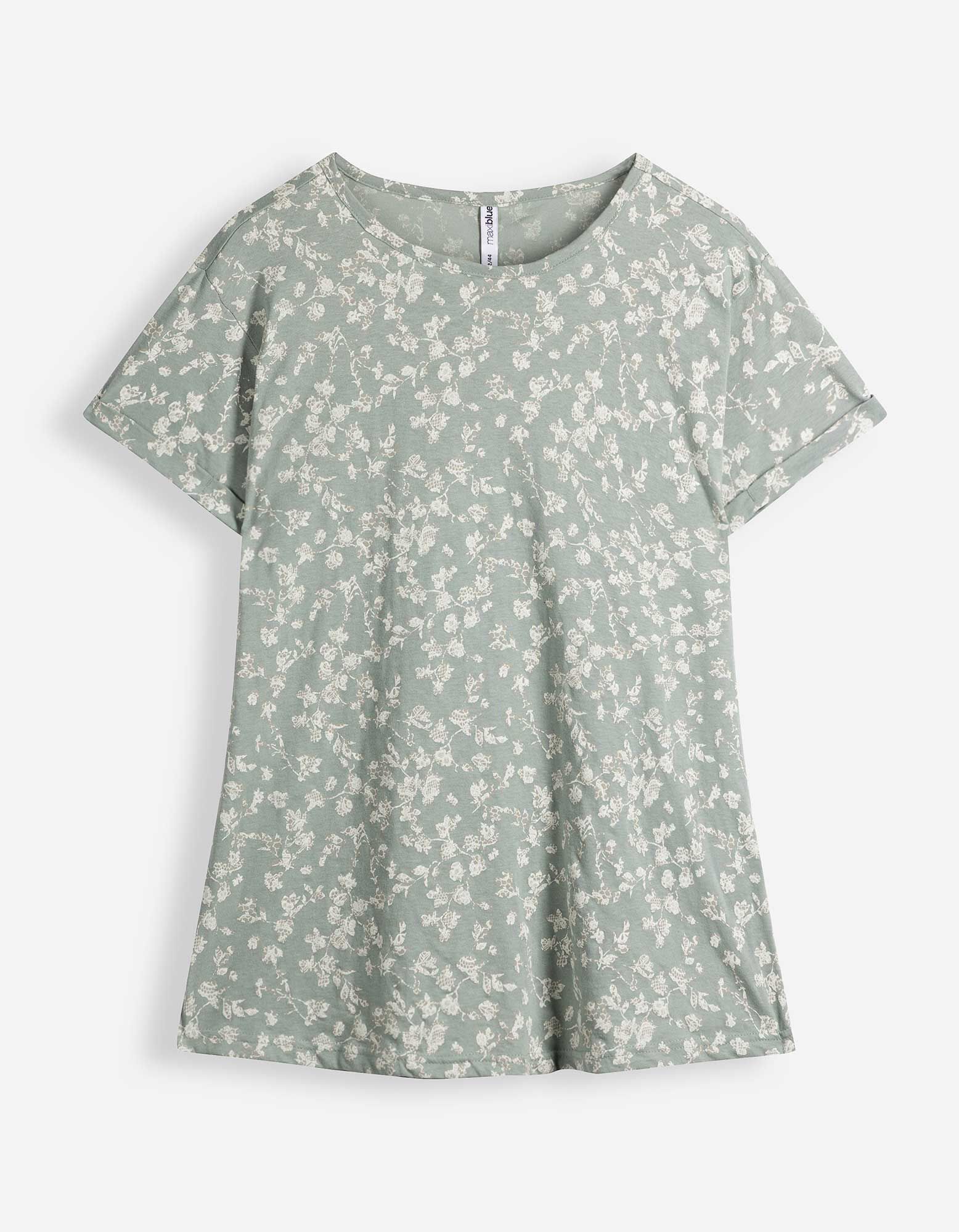 T-shirt - Motief all-over - Petrolblauw