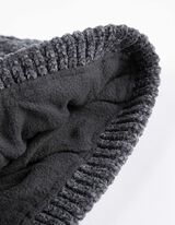 Bommelmütze - Zopfstrick - dunkelgrau