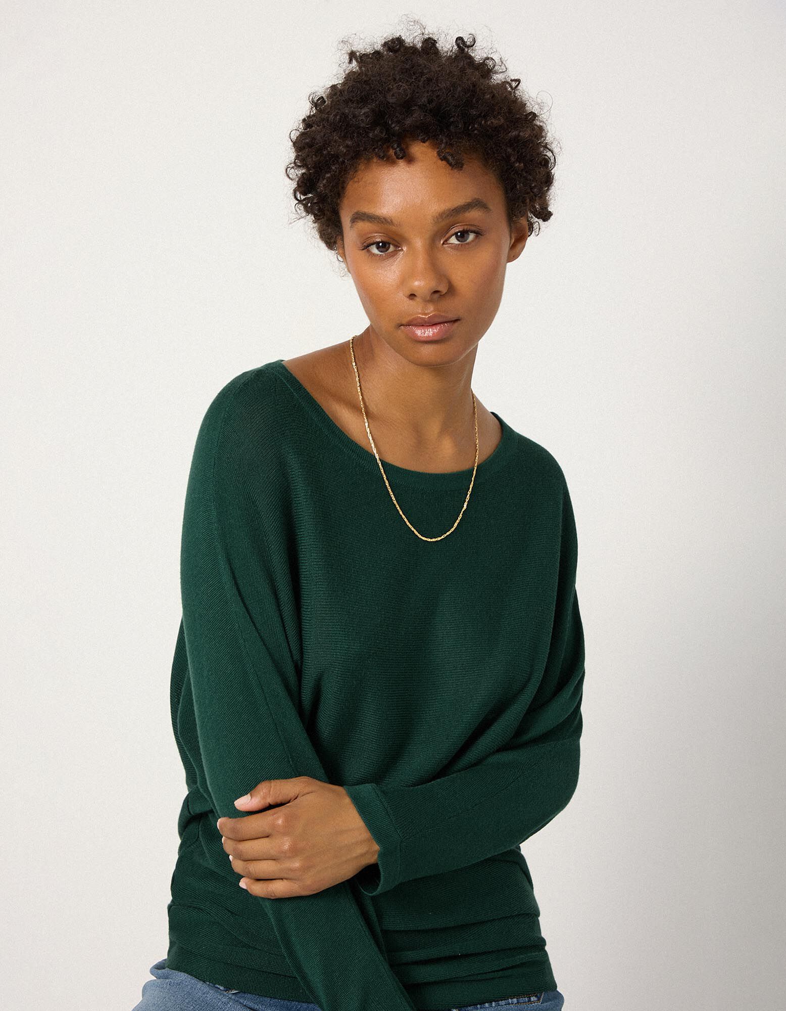 Strickpullover - Fledermaus&auml;rmel - Dunkelgr&uuml;n