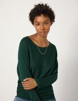 Strickpullover - Fledermaus&auml;rmel - Dunkelgr&uuml;n