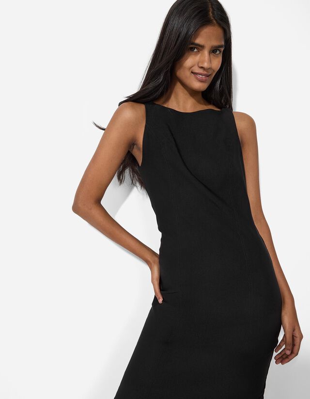 Robe Noire Moulante En Coton - Taille S, Longueur Longue, Manches Longues - Col En V - Parfaite Pour Soirée, Travail Ou Décontracté