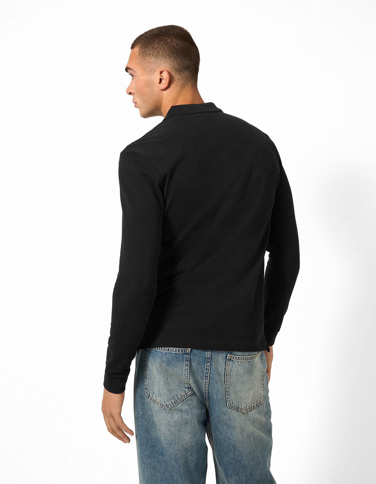 Langarmshirt - Polokragen - Schwarz