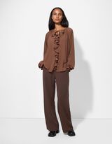 Nohavice teplákového strihu - Wide Fit - tmavohneda