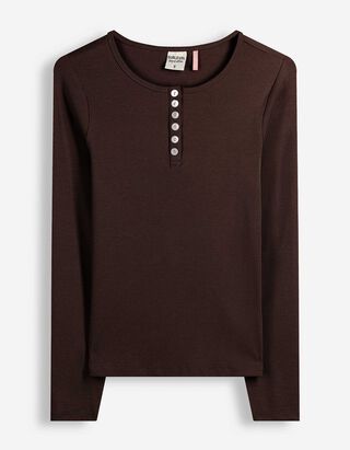Langarmshirt - Zierkn&ouml;pfe - Dunkelbraun