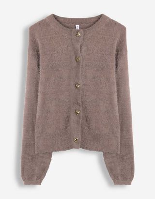 Cardigan - Patte de boutonnage - Brun