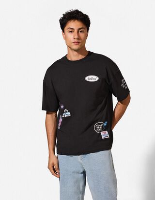 T-Shirt - Allover-Print - schwarz