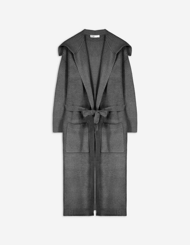 Longcardigan - Bindegürtel - dunkelgrau
