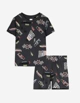 Pigiama completo (maglia + shorts) - Motivo allover - grigio scuro