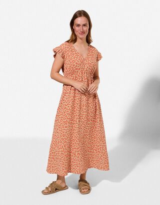 Kleid - Allover-Print - Beige