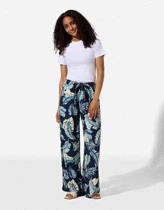 Pantalon palazzo - Motif all-over - bleu fonc&eacute;