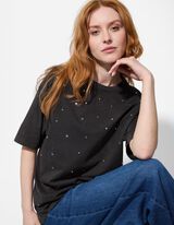 T-shirt - Met studs - donkergrijs