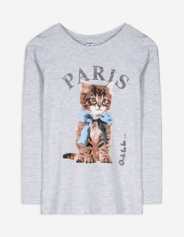 T-shirt à manches longues - Impression recto - Gris clair