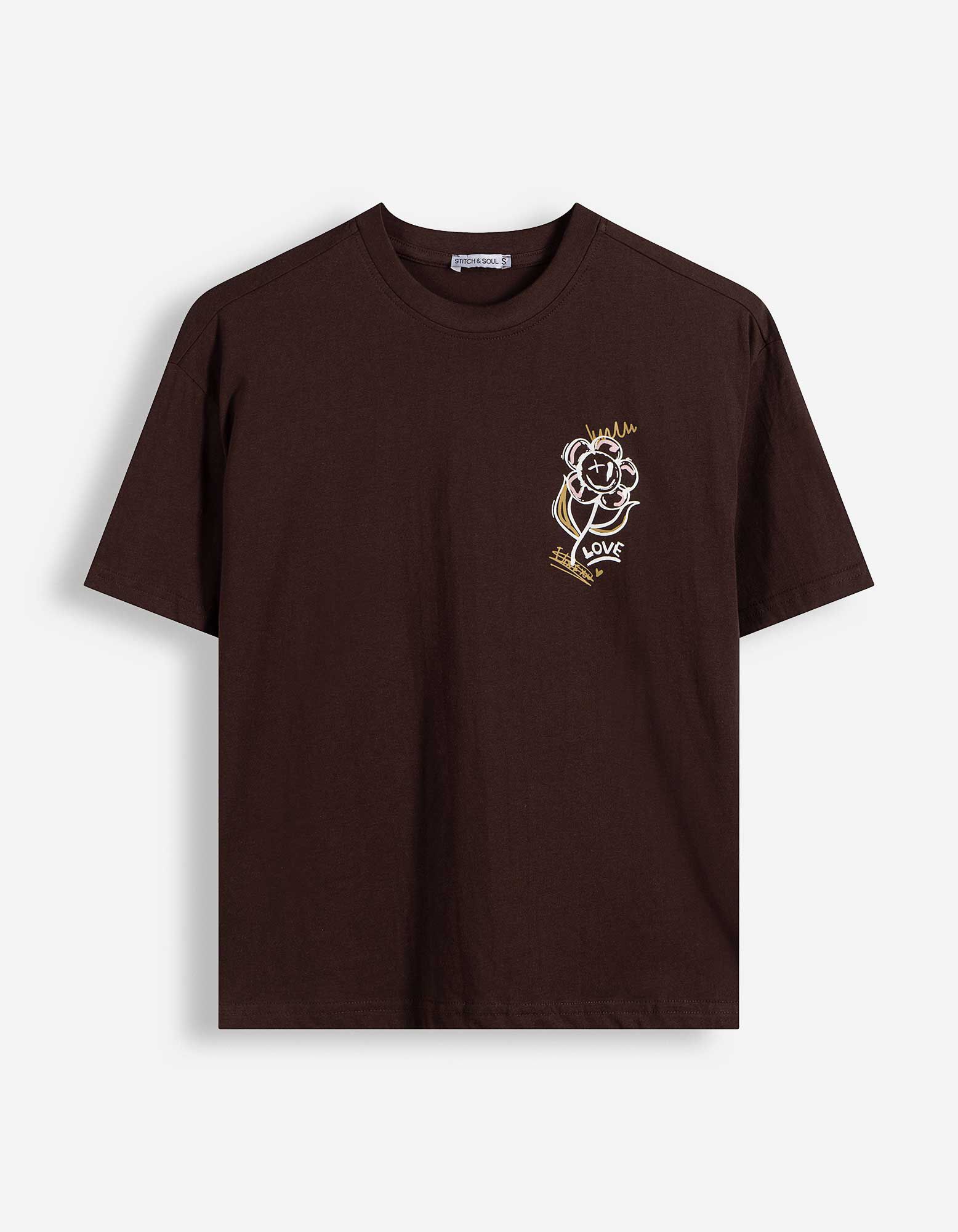T-Shirt - Print - Braun