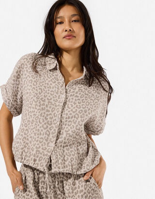 Hemdbluse - Musselin - Beige
