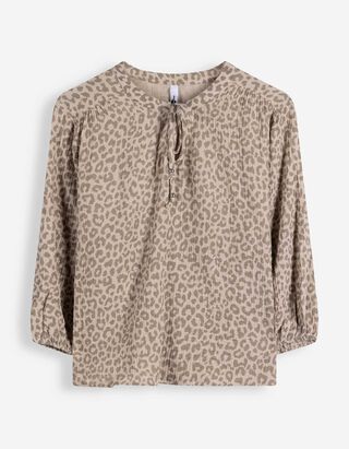 Bluse - Allover-Print - beige