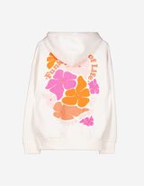 Kapuutsiga dressipluus - tagak&uuml;ljel motiiv - valge