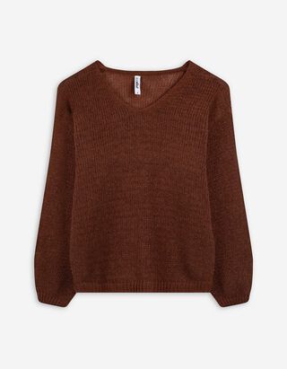 Strickpullover - V-Ausschnitt - braun