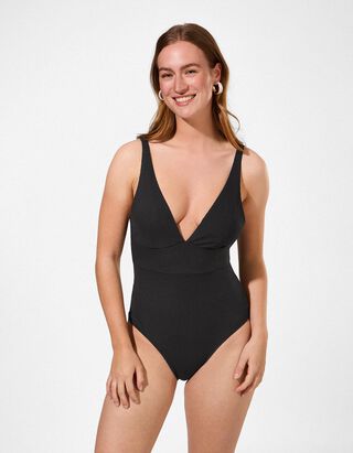 Badeanzug - Strukturiertes Material - Schwarz