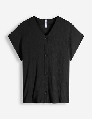 Blouseshirt - Knoopsluiting - Zwart