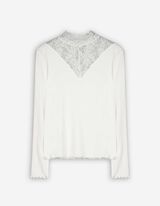 Maglia a manica lunga - Inserto in pizzo - bianco