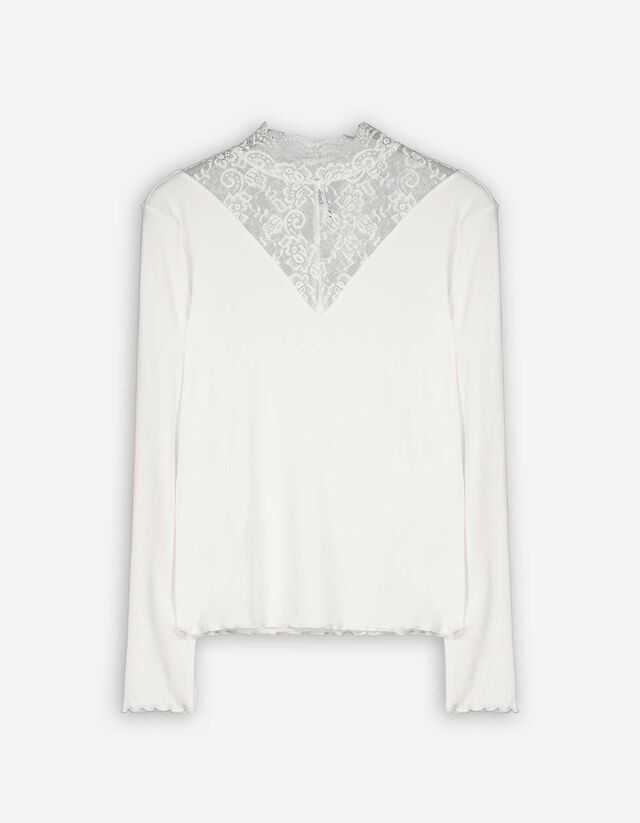 Maglia a manica lunga - Inserto in pizzo - bianco