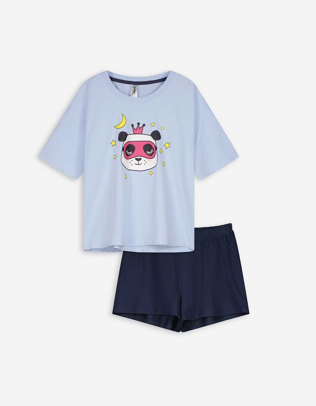 Set pijama alcătuit din bluză și pantaloni scurți - Imprimeu - Bronz