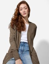 długi kardigan - naszyte kieszenie - ciemny szary