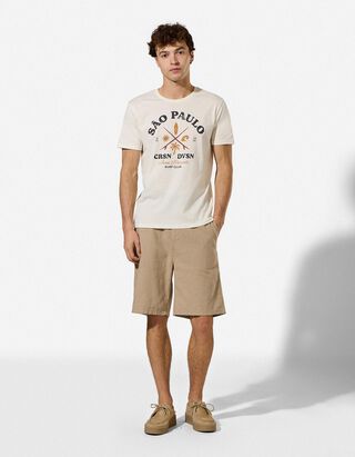 Shorts - Leinen-Optik - Beige
