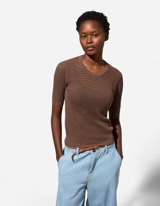 Strickpullover - Baumwoll-Mix - braun