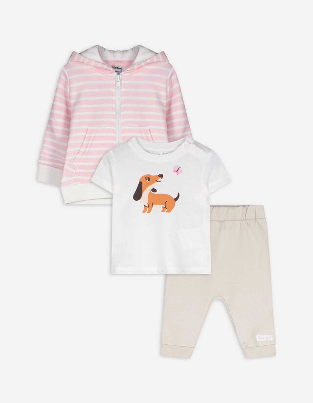 Set aus Sweatjacke, Hose und T-Shirt - Print - weiß