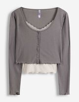 Langarmshirt - Double-Layer-Look - grau