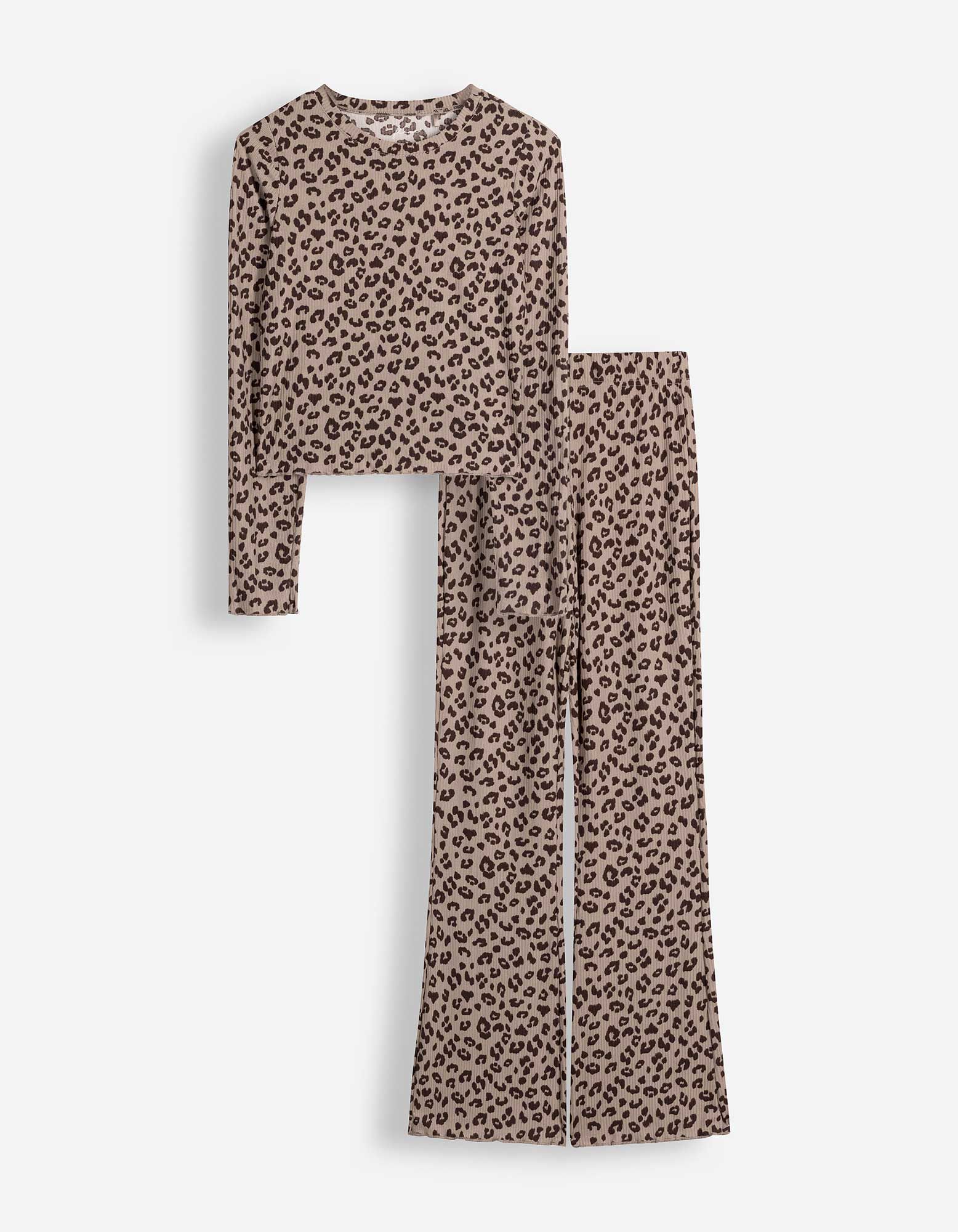 Pyjama Set aus Shirt und Hose - Gerippt - Taupe