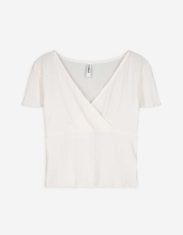 T-Shirt - Wickeloptik - weiß