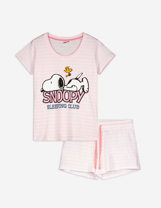 Felsőből és rövidnadrágból álló pizsama szett - Snoopy - rozsaszin