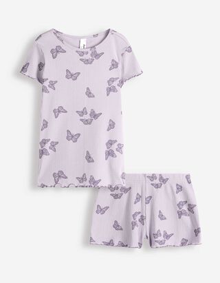 Pyjama Set aus Shirt und Shorts - Allover-Muster - lila