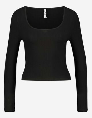 T-shirt &agrave; manches longues - Viscose m&eacute;lang&eacute;e - Noir