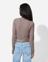 Tričko s dlhými rukávmi - Rebrovaná štruktúra - hneda