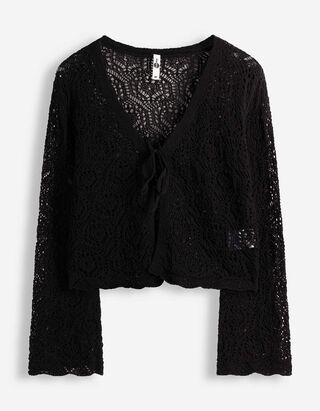 Strickjacke - Schn&uuml;rung - Schwarz