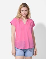 Blusenshirt - Serafino-Ausschnitt - pink