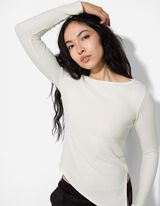 Langarmshirt - Asymmetrisch - weiß