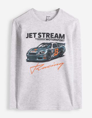 Langarmshirt - Frontprint - Hellgrau