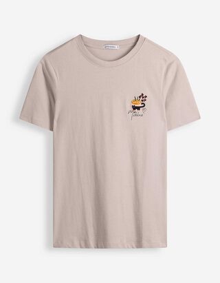 T-Shirt - Stickerei - Beige