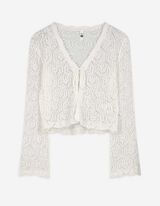 Strickjacke - Schnürung - weiß