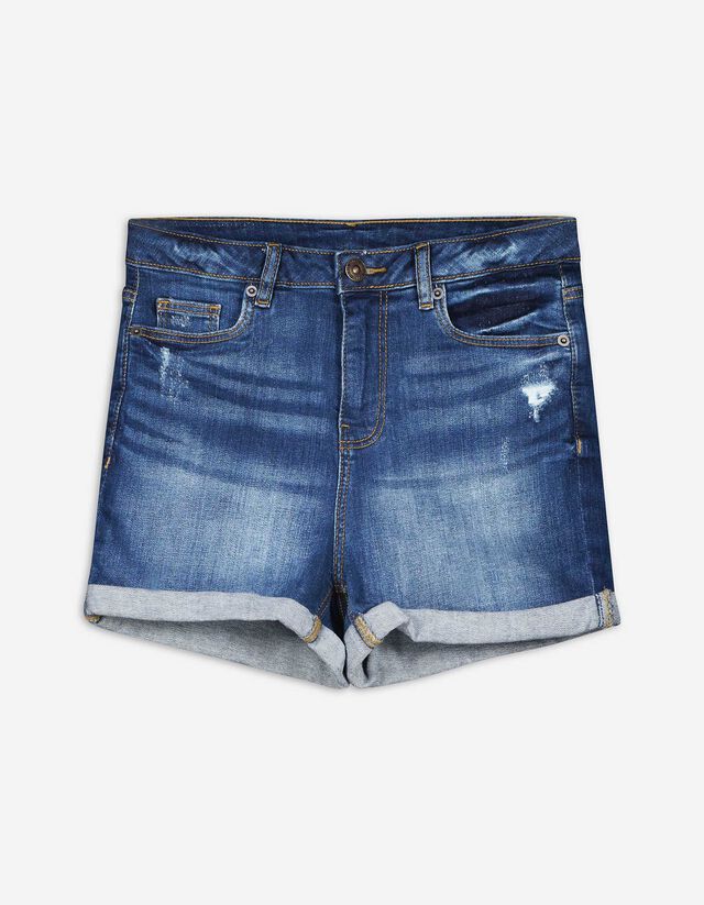 Pantaloni scurți denim - Înfășurare fixă picior - Albastru