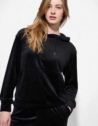 Hoodie - Samt - schwarz