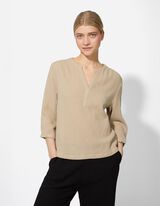 Bluse - V-Ausschnitt - hellbraun