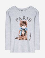 Langarmshirt - Frontprint - hellgrau