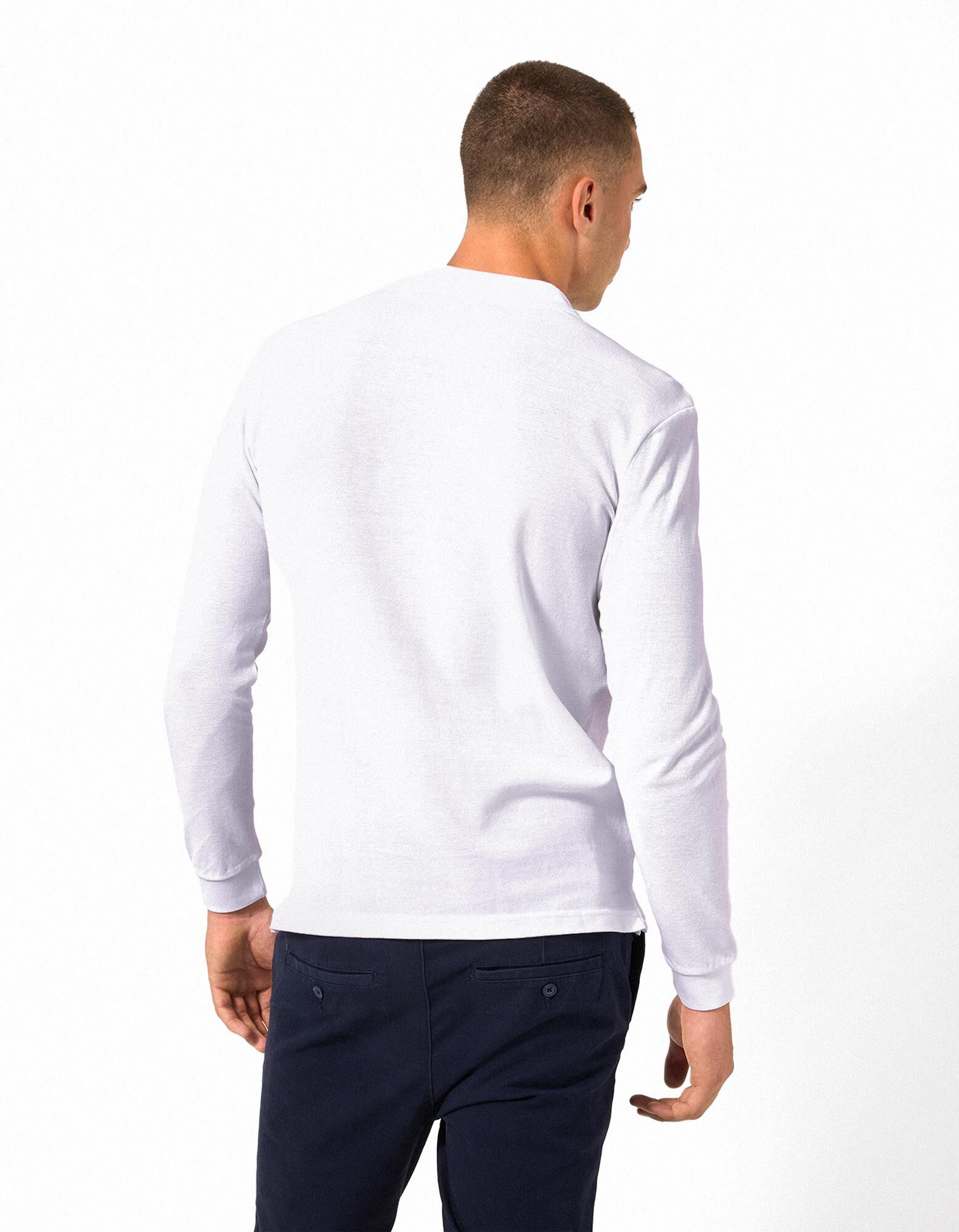 Langarmshirt - Polokragen - Wei&szlig;